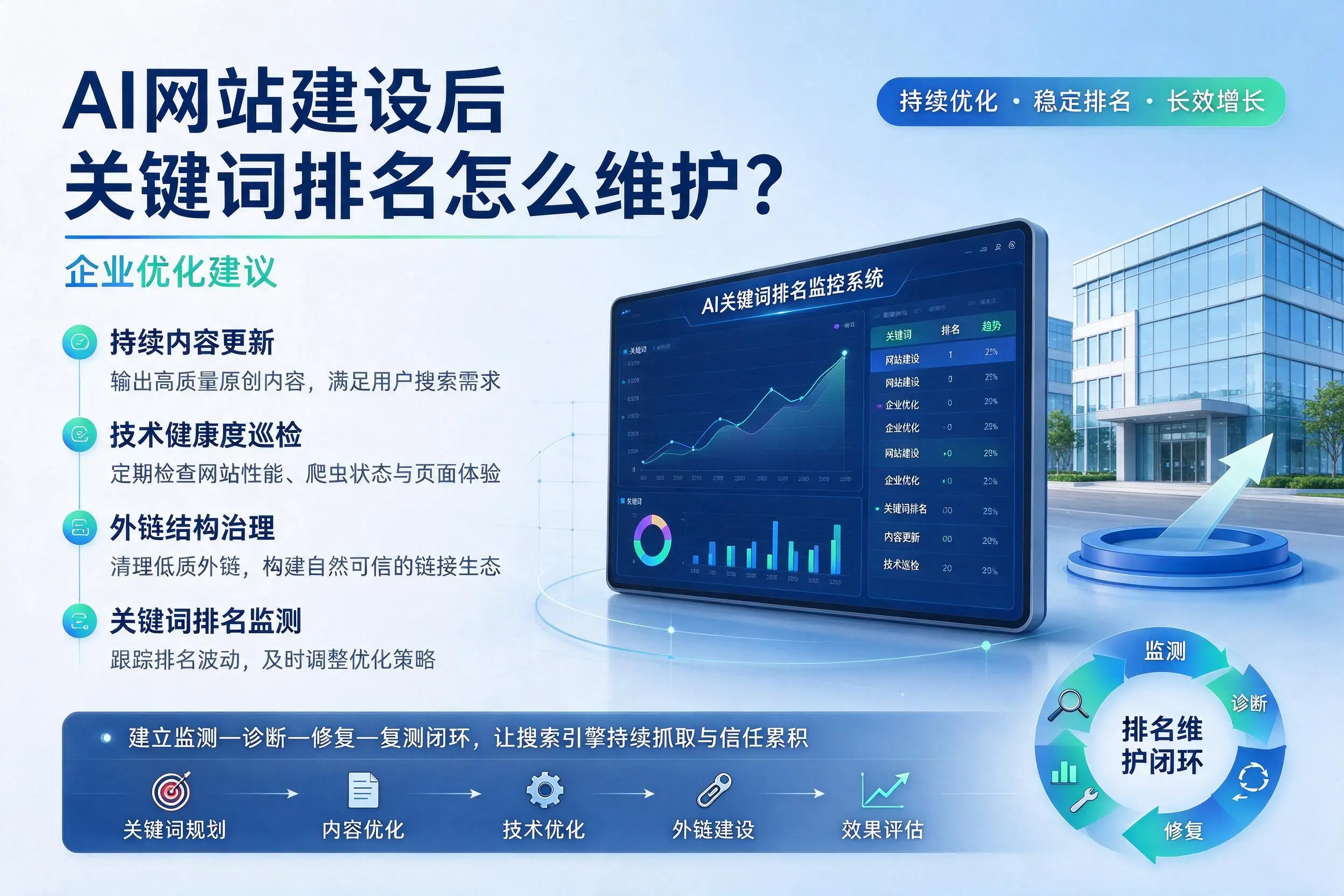 AI网站建设后关键词排名怎么维护?德阳企业优化建议