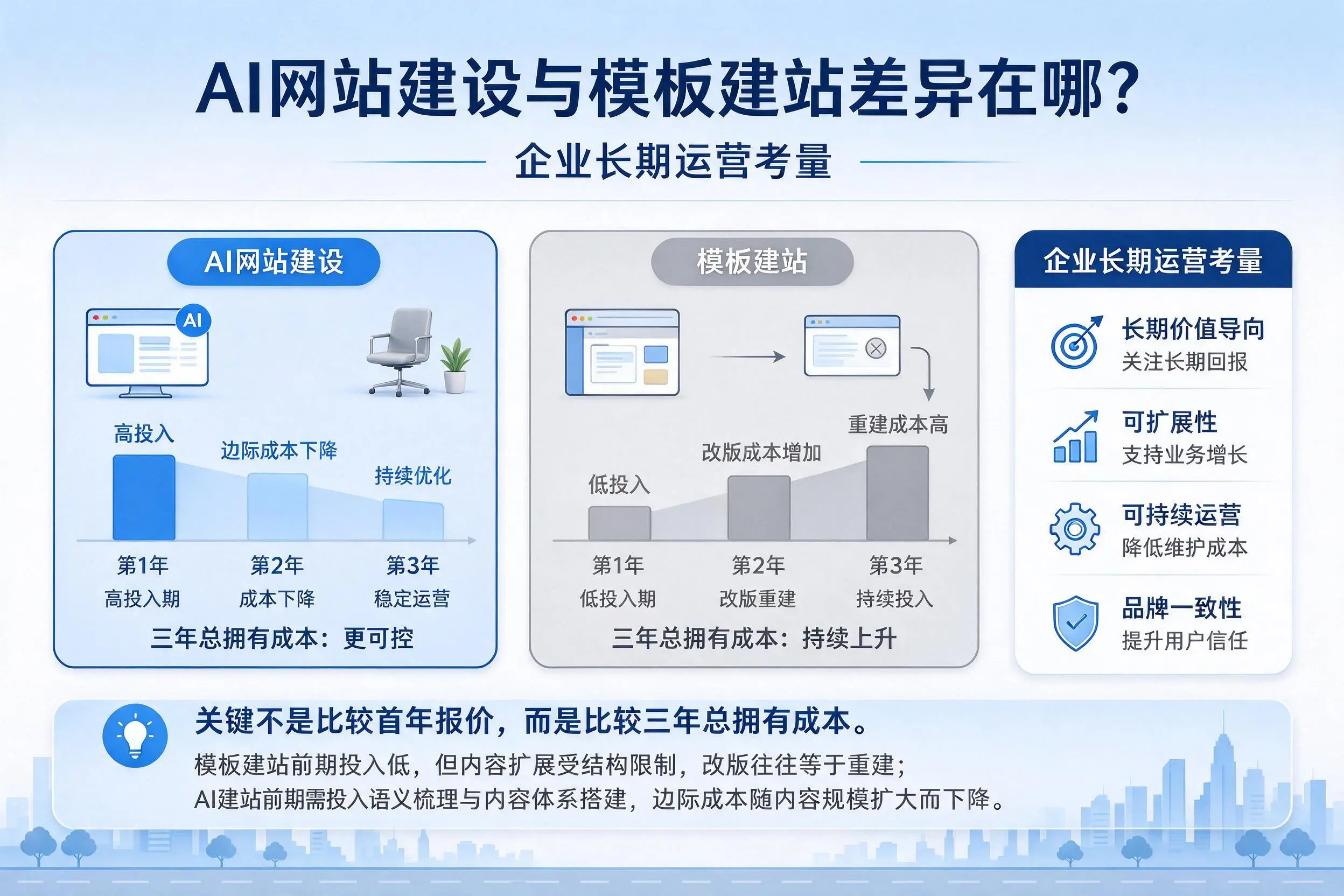 AI网站建设与模板建站差异在哪？德阳企业长期运营考量