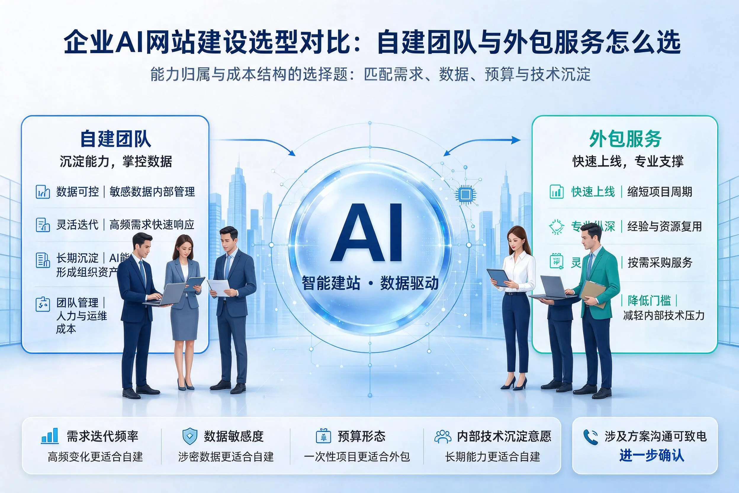 德阳企业AI网站建设选型对比：自建团队与外包服务怎么选